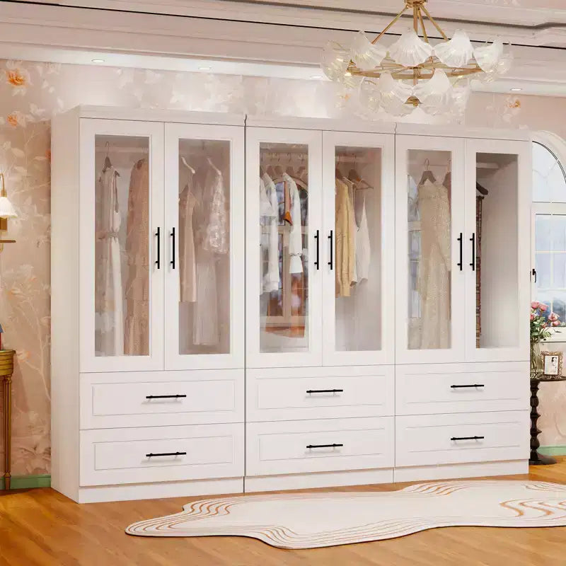 White Wood 94.5 in. Armoire with 6 Drawers and 6 Doors