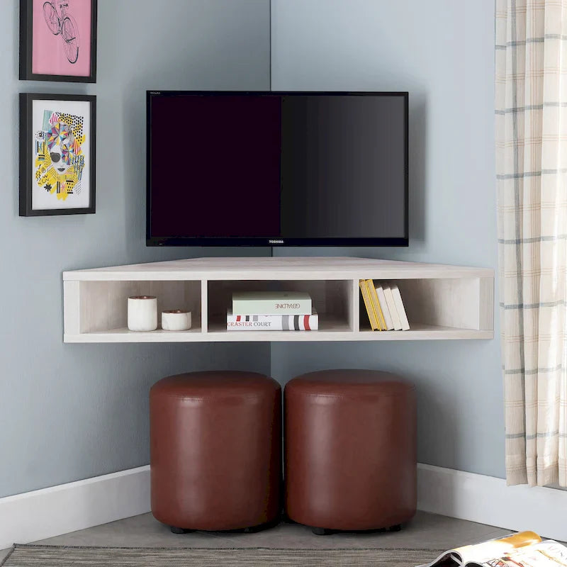 47 Corner Floating TV Stand, 3 Shelves, Transitional Style, Space-Saving Wall Mount