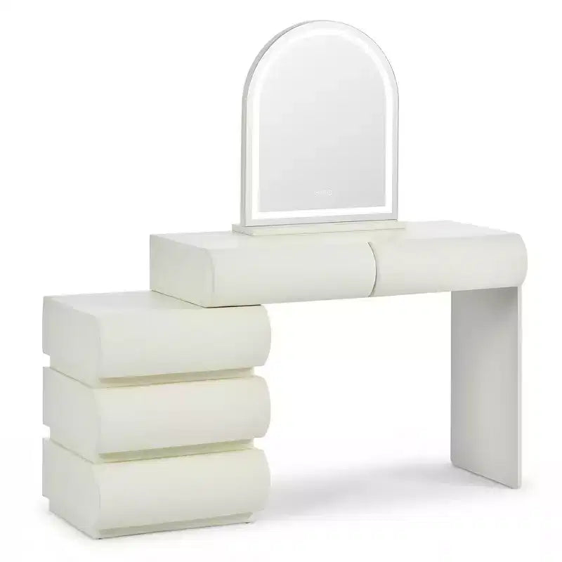 Whisen Luxury Makeup Vanity Desk, Dressing Table Vanity with Mirror, Movable Side Cabinet, 6 Drawers Storage and Stool