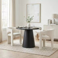 Small Dining Table Set for 2, Beige Upholstered Chairs, Round Pedestal Dining Table, Compact Modern Kitchen Furniture-Panipeachy