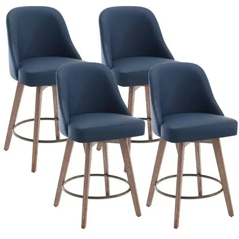 Bekrvio 26'' Counter Height Swivel Bar Stools Set of 4 Backs and Wood Legs,Linen Fabric/PU Leather Upholstered Barstools for Kitchen Island