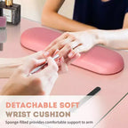 Black / Pink Modern Manicure Nail Desk with Glass Top & Wrist Rest, Single Station