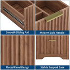 Modern Fluted Bathroom Vanity Set with Integrated Ceramic Basin Freestanding Bathroom Storage Vanity Cabinet with 3 Drawers for Contemporary Bathroom