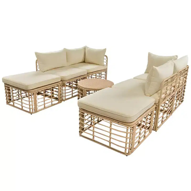 Whisen Weather-Resistant Rattan Outdoor Sectional Sofa Set Patio Couch Set with Thick Cushions and Pillows, Freely Combined Conversation Sets