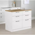 6-Drawer Kitchen Island – Farmhouse Style, White & Maple Nutmeg, 47.25W