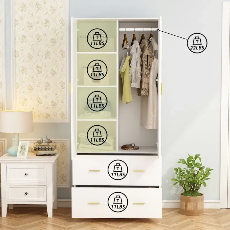 Armoire à deux portes avec miroir, blanc/brun foncé, 31,5L x 72H po – 31,5L x 72H po