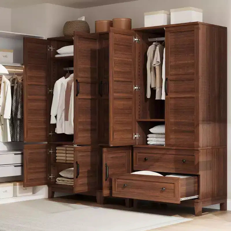Armoire Wardrobe Closet with 2 Drawers, 72 Wooden Wardrobe Cabinet with Hanging Rod, Tall Clothing Armoire Cabinet with Doors