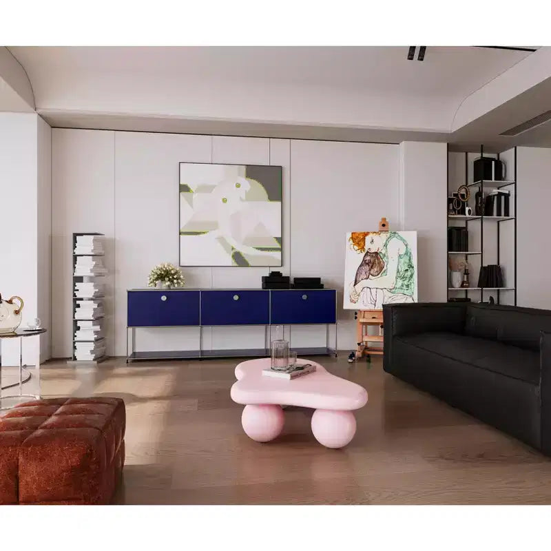 Pink Cloud-Shape Coffee Table with Ball Legs, 1-Person