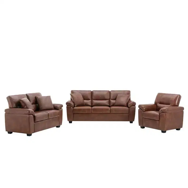 Ensemble de canapés et fauteuils de salon 6 places en similicuir avec oreillers, chocolat noir - Morden Fort