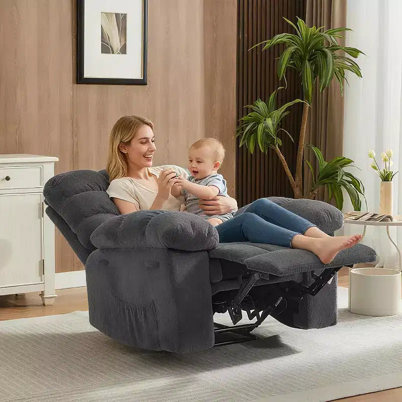 Manual recliner, ergonomic breathable fabric recliner with side pockets, single sofa, suitable for living room bedroom