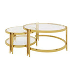 Whisen Modern 2 - Pièces Finition Or avec Verre Texturé Table Basse, Tables Basses Gigognes en Verre Trempé - Transparent & Doré