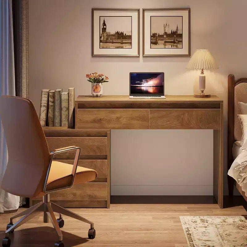 Lantine Computer Desk with 5 Drawers, Wood Executive Desk with File Cabinet and Printer Stand for Home Office, Small Spaces