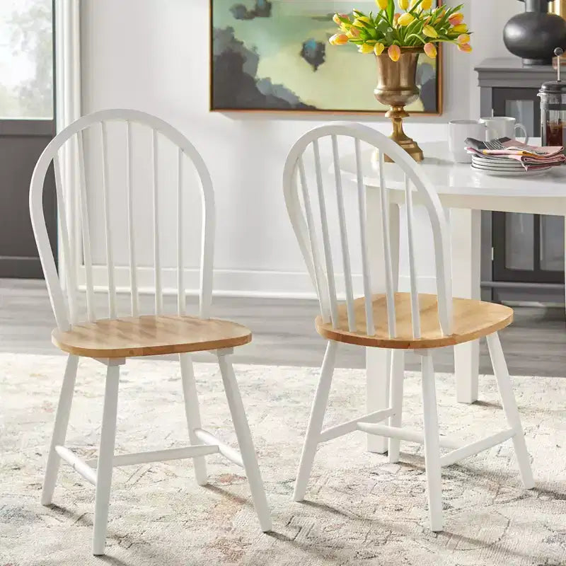 Buylateral Set of 2 Farmhouse Solid Wood Spindle Windsor Dining Chairs