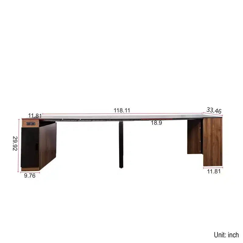 CLIHOME Modern Multifunctional Extendable Dining Table with Outlet, Space Saving Expanding Table with Storage