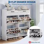 Shoe Cabinet with 4 Flip Drawers & 2 Top Drawers, Wooden Shoe Organizer Cabinet with Adjustable Shelf, Freestanding Shoe Storage Cabinets
