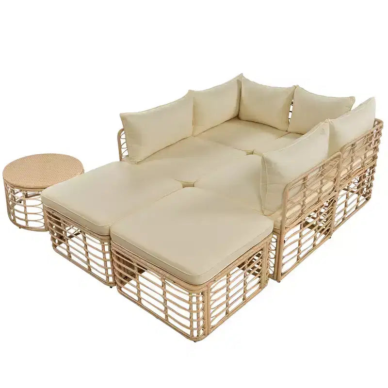 Whisen Weather-Resistant Rattan Outdoor Sectional Sofa Set Patio Couch Set with Thick Cushions and Pillows, Freely Combined Conversation Sets
