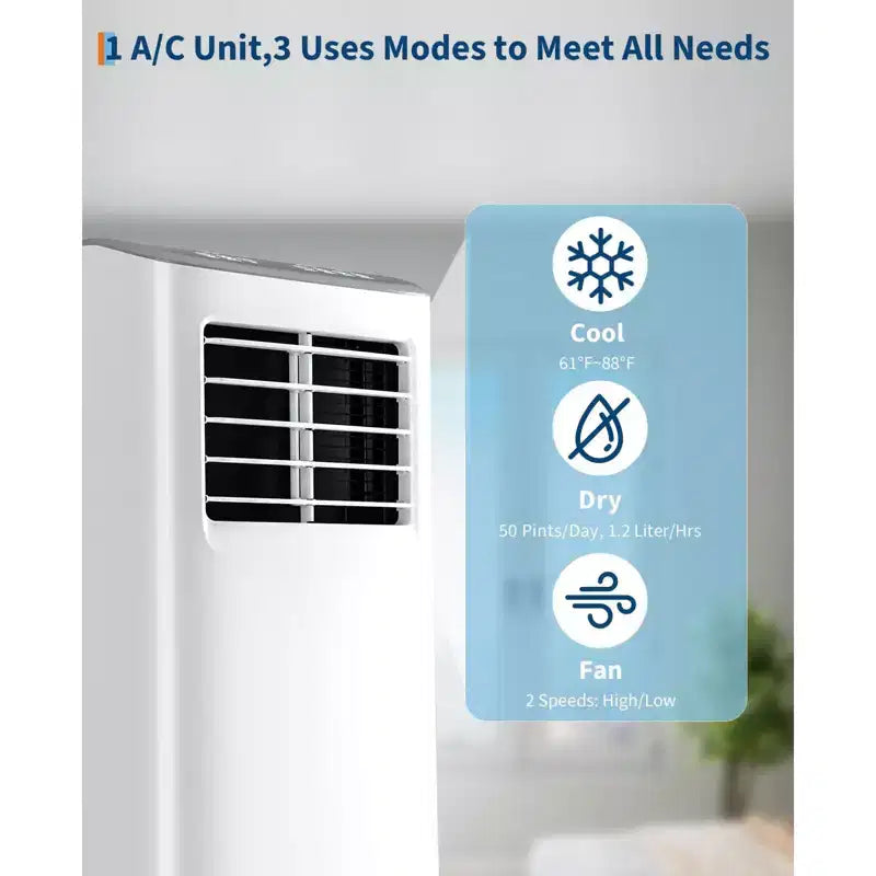 Portable Air Conditioner, 8000 BTU Quiet Cooling with Remote, Ventless Design & Auto Evaporation, for Large Room, Stand Up AC Unit.