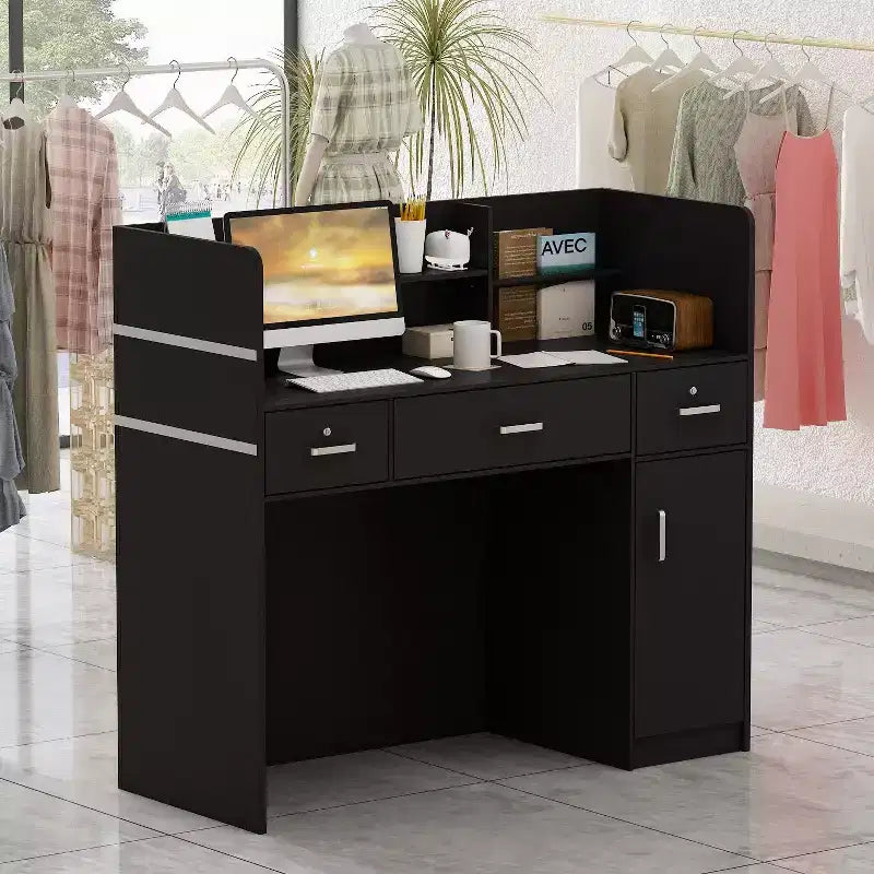 Famapy L-shaped Reception Desk Multifunctional Welcome Desk Workstation