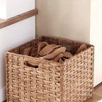 White and Oak Entryway Storage Bench with Hooks, Shelves, and 2 Woven Baskets Hall Tree