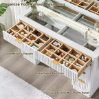 48 Fluted Makeup Vanity Desk with Mirror and Lights, Modern Vanity Table with 8 Drawers & Charging Station, Vanity Desk with Glass Top