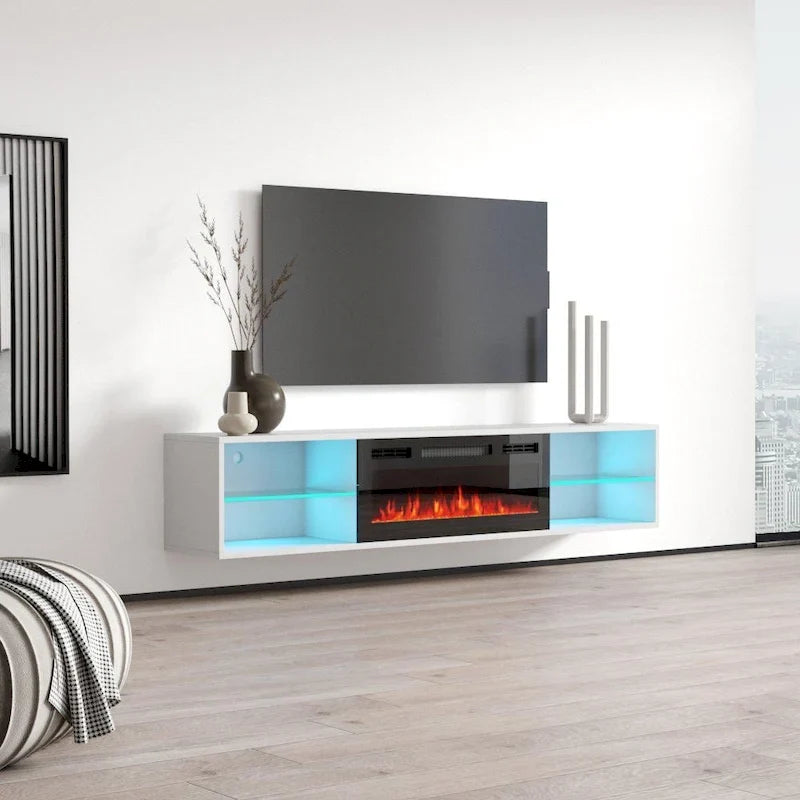 Wall Mounted Electric Fireplace 72 TV Stand