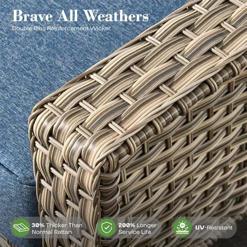 HOMLUX 6 PCS Patio Wicker Conversation Set 3-Seat Sofa with Cushion, Rattan Chairs, Ottomans, Coffee Table