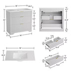 Modern Fluted Bathroom Vanity Set with Integrated Ceramic Basin Freestanding Bathroom Storage Vanity Cabinet with 3 Drawers for Contemporary Bathroom