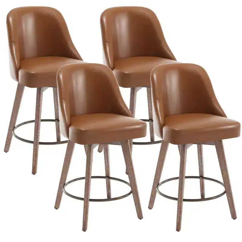 Bekrvio 26'' Counter Height Swivel Bar Stools Set of 4 Backs and Wood Legs,Linen Fabric/PU Leather Upholstered Barstools for Kitchen Island