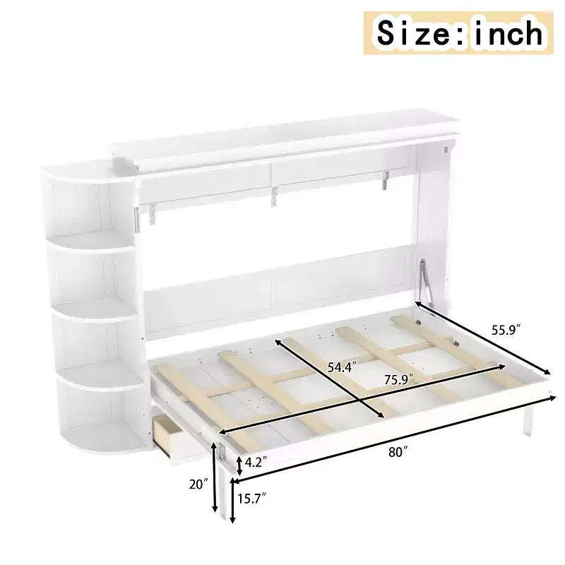 GDFStudio Rina Modern Murphy Platform Bed with Shelf, Side Cabinets and Drawers