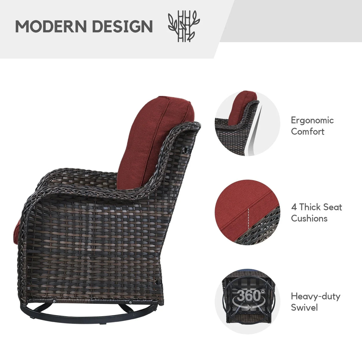 Gymojoy Outdoor Wicker Rocking Lounge Chairs with Swivel Base (Set of 2)