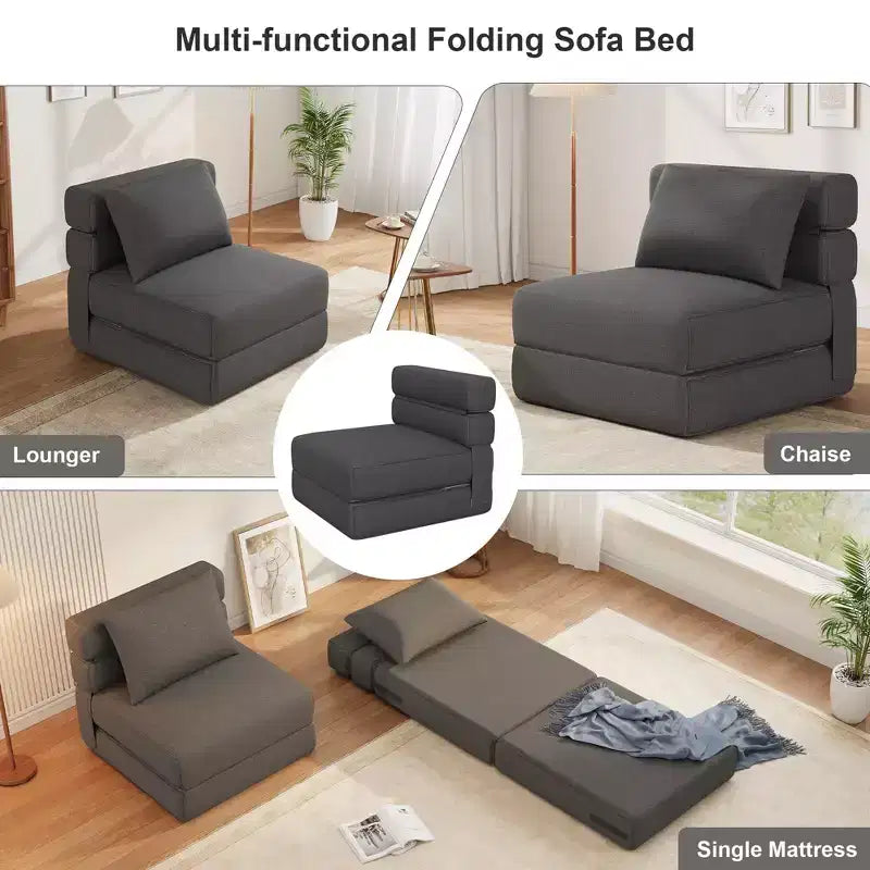 Folding Sofa Bed Chair with Pillow  Convertible Futon with Memory Foam & Removable Linen Cover for Lounge or Guest Room