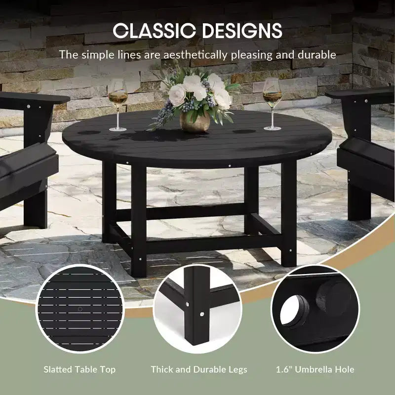 WestinTrends Dylan 5-Piece Outdoor Patio HDPE Adirondack Chair With Round Coffee Table Conversation Set