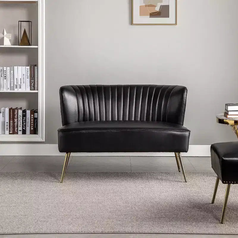 47 Contemporary Wingback Loveseat, Armless 2-Seater Sofa with Metal Legs for Living Room or Bedroom