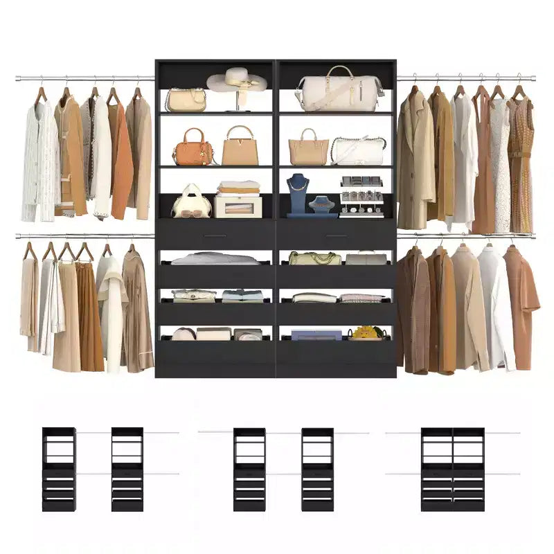 Besiost Closet System with 8 Wooden Drawers and 4 Hanging Rods
