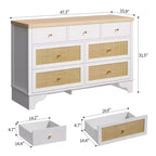 7 Drawer Dresser for Bedroom, 47.3 Wide Natural Rattan Chest of Drawers, Wood Boho Clothing Storage Organizer, for Living Room