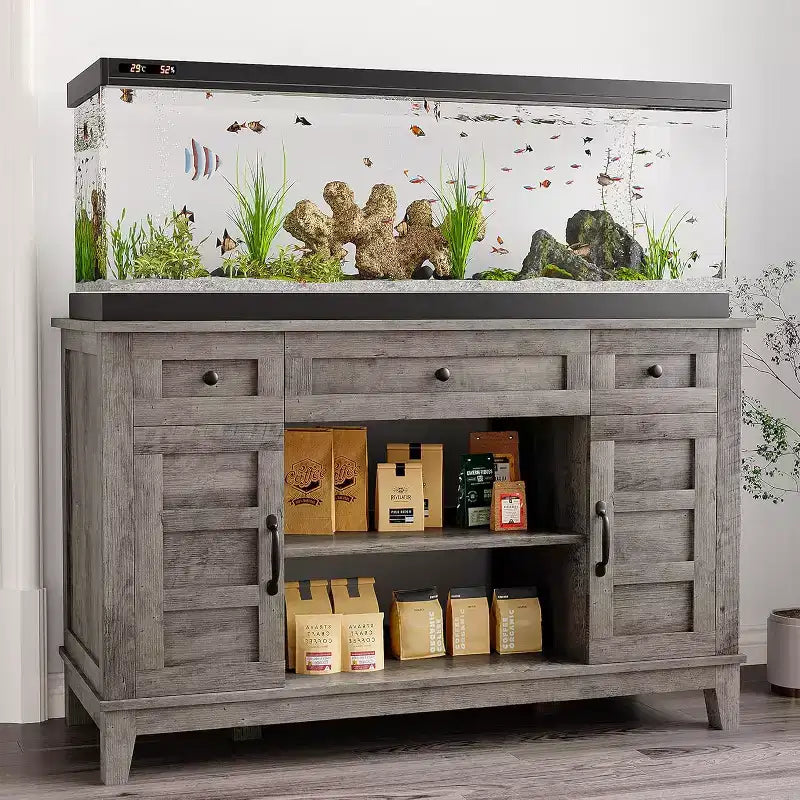 55-75 Gallon Aquarium Stand with Power Outlet, Storage Cabinets and Adjustable Shelves