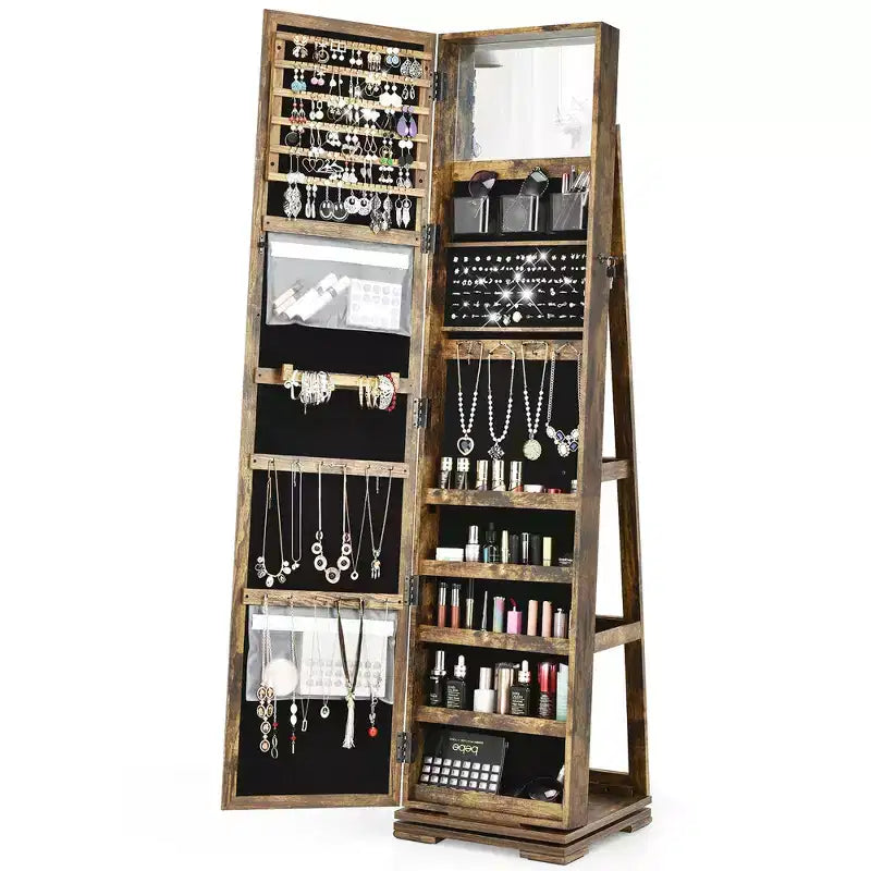 Costway Armoire à bijoux rotative à 360° 2-en-1 Organiseur miroir verrouillable Blanc/Noir/Marron foncé/Gris/Bleu/Rose/Violet/Gris foncé