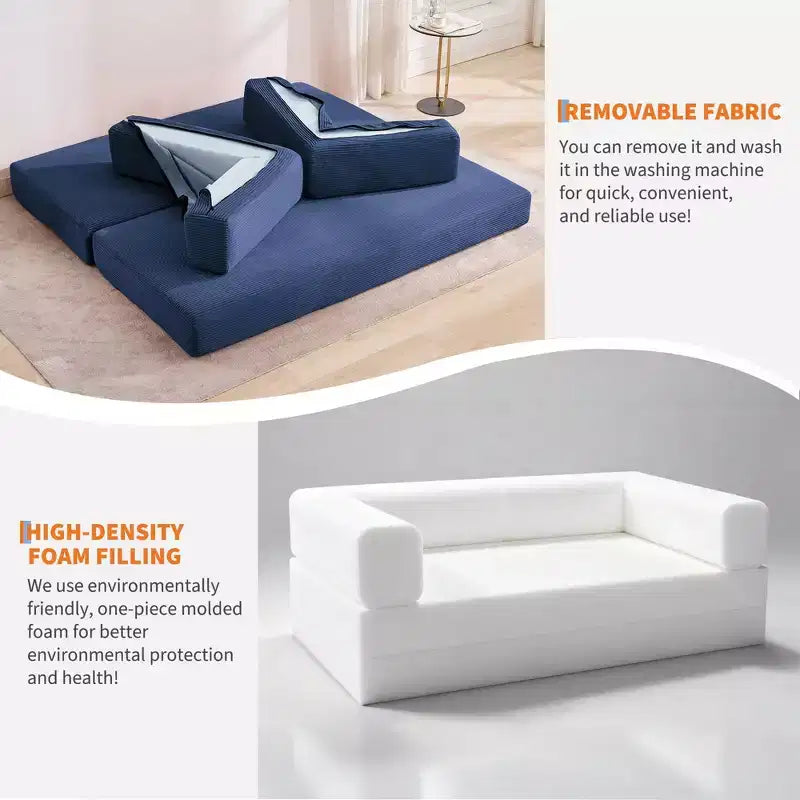 Modern 79 Corduroy Futon Sofa Bed for Small Spaces, 5-in-1 Convertible Sleeper Couch with Removable Armrests & Pillows