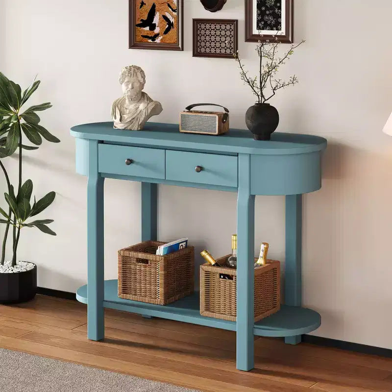 Okak Elegant Console Table with Smooth Glaze, Entry Table with Curved Design and 2 Drawers, Accent Table for Living Room, Hallway