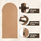 Full-Length Wall Mirror, Solid Wood Grid Arch Design, Openable, No Stand