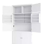 Tall Kitchen Pantry Cabinet with Power Outlets, Large Freestanding Cupboard with Microwave Stand, Drawers, Shelves, Wine Racks & Door-Shelf
