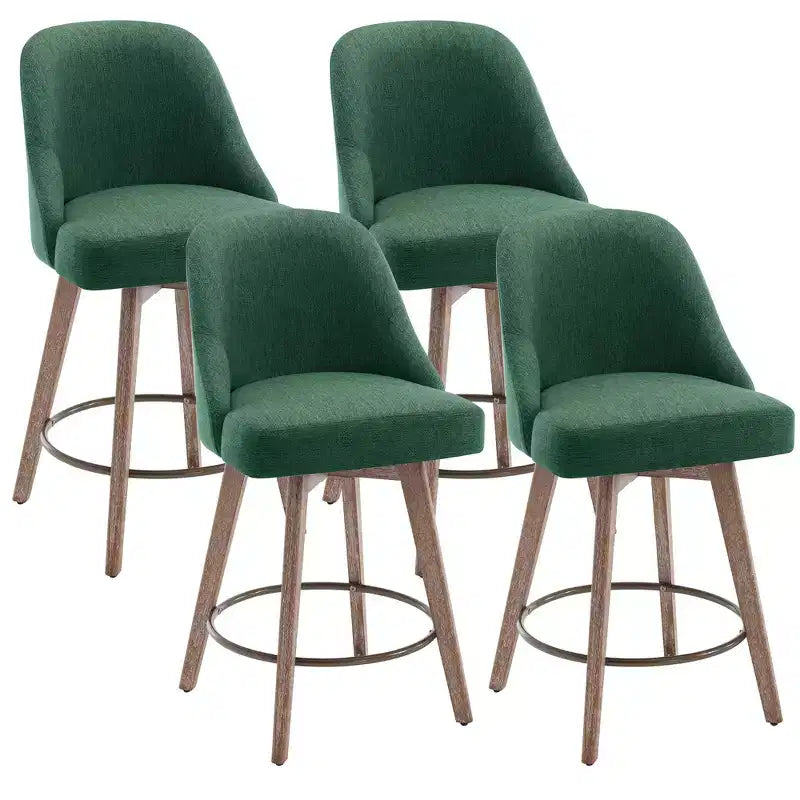 Bekrvio 26'' Counter Height Swivel Bar Stools Set of 4 Backs and Wood Legs,Linen Fabric/PU Leather Upholstered Barstools for Kitchen Island