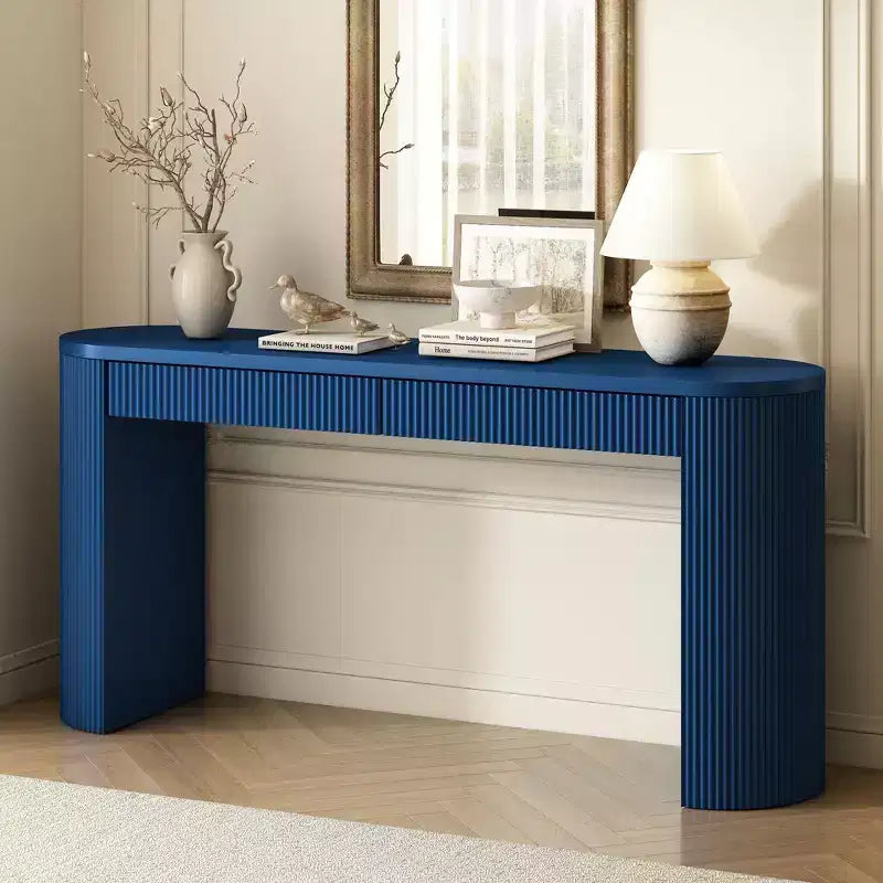 58.2IN Console Table with Adjustable Arched Sturdy Legs, Entryway Table with Large Top and Dual Drawers, Accent Table for Living Room