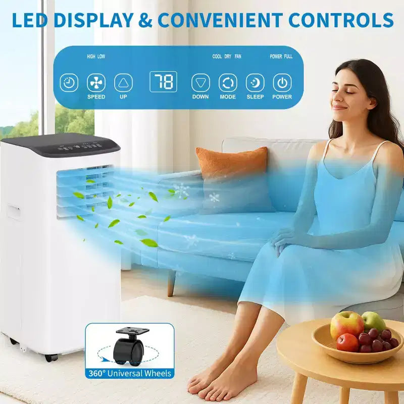 Portable Air Conditioner, 8000 BTU Quiet Cooling with Remote, Ventless Design & Auto Evaporation, for Large Room, Stand Up AC Unit.