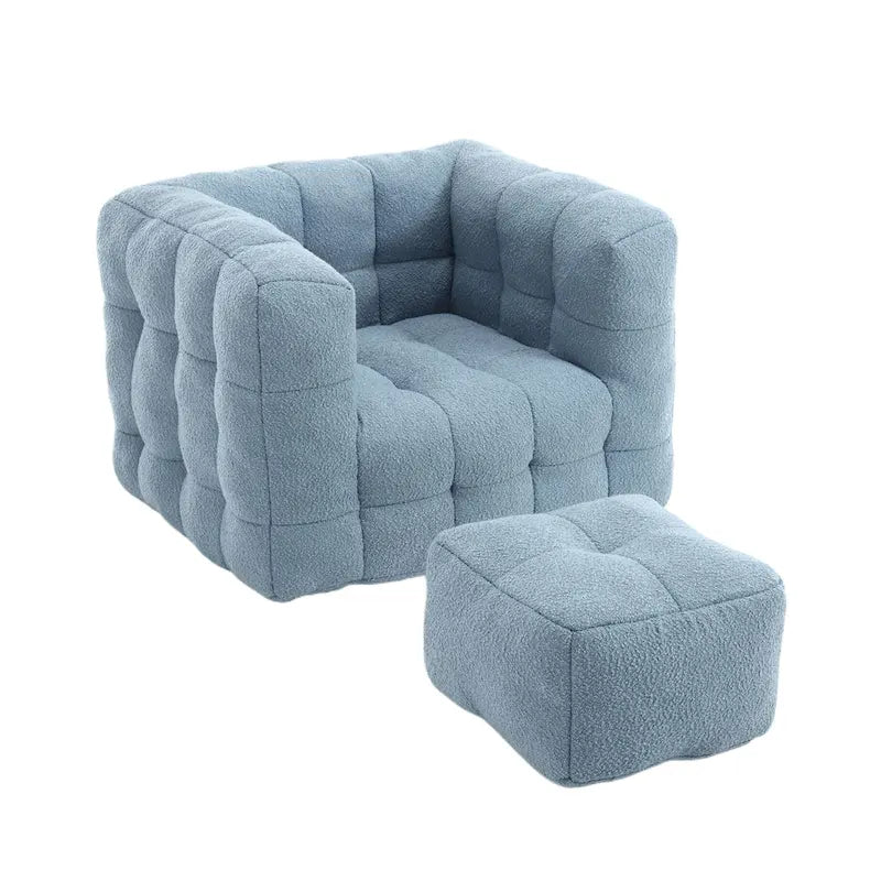HOMEFUN Fauteuil d'appoint moderne capitonné en tissu bouclé avec ottoman