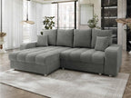 Canapé d'angle Doucezen 102 Gris, fonction couchage, coffre de lit, 250x166x94cm