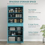 Modern Kitchen Pantry Freestanding Cabinet Cupboard with Doors and Drawer, Adjustable Shelving