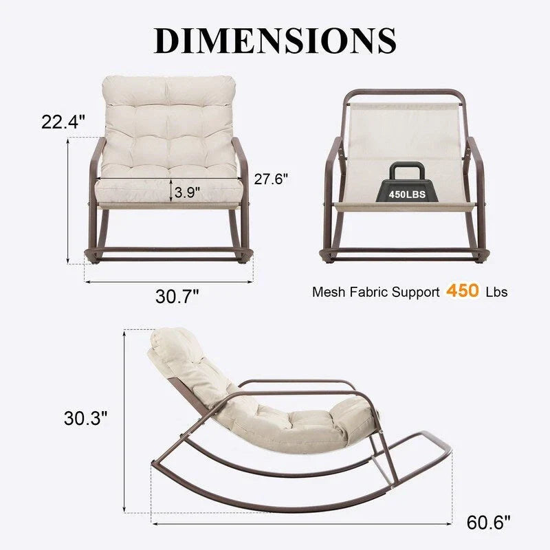 Fauteuil à bascule surdimensionné, transat d'extérieur très large de 204 kg avec coussins résistants à l'eau