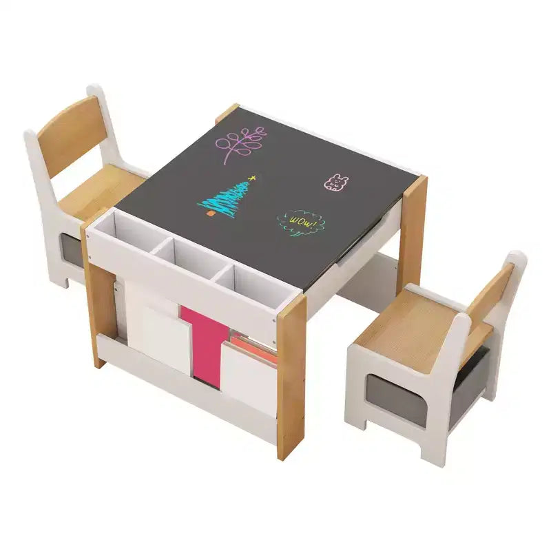 4-in-1 Activity Table Set with Detachable Tabletop, Table Set with Drawers and Bookshelf, Multifunctional Toddler Furniture for Drawing, Reading