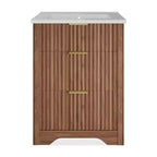 Modern Fluted Bathroom Vanity Set with Integrated Ceramic Basin Freestanding Bathroom Storage Vanity Cabinet with 3 Drawers for Contemporary Bathroom